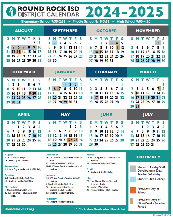 Round Rock ISD 20242025 School Calendar Round the Rock