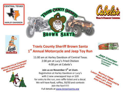 Travis County Sheriff Brown Santa Hosts 1st Annual Motorcycle and Jeep Toy Run