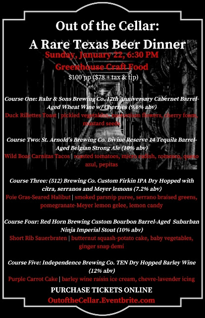 Greenhouse Craft Food 'Out of the Cellar: A Rare Texas Beer Dinner'