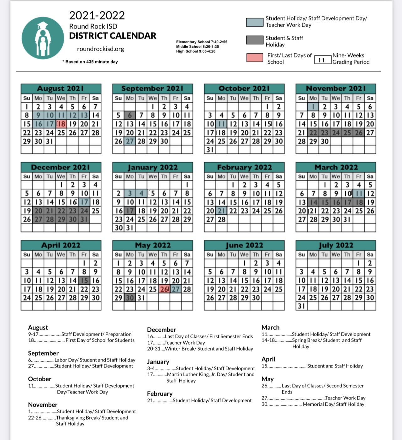 What You Need to Know About the RRISD Academic Calendar for 20212022