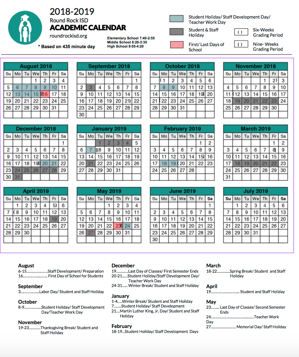 What You Need To Know About The RRISD Academic Calendars For 2018 2019 2019 2020 Round The Rock