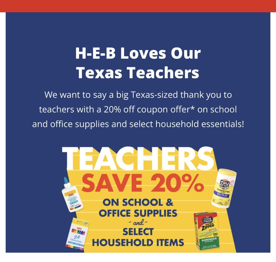 H-E-B 2024 Teachers discount header