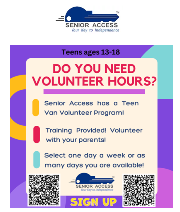 Senior Access flyer for teens