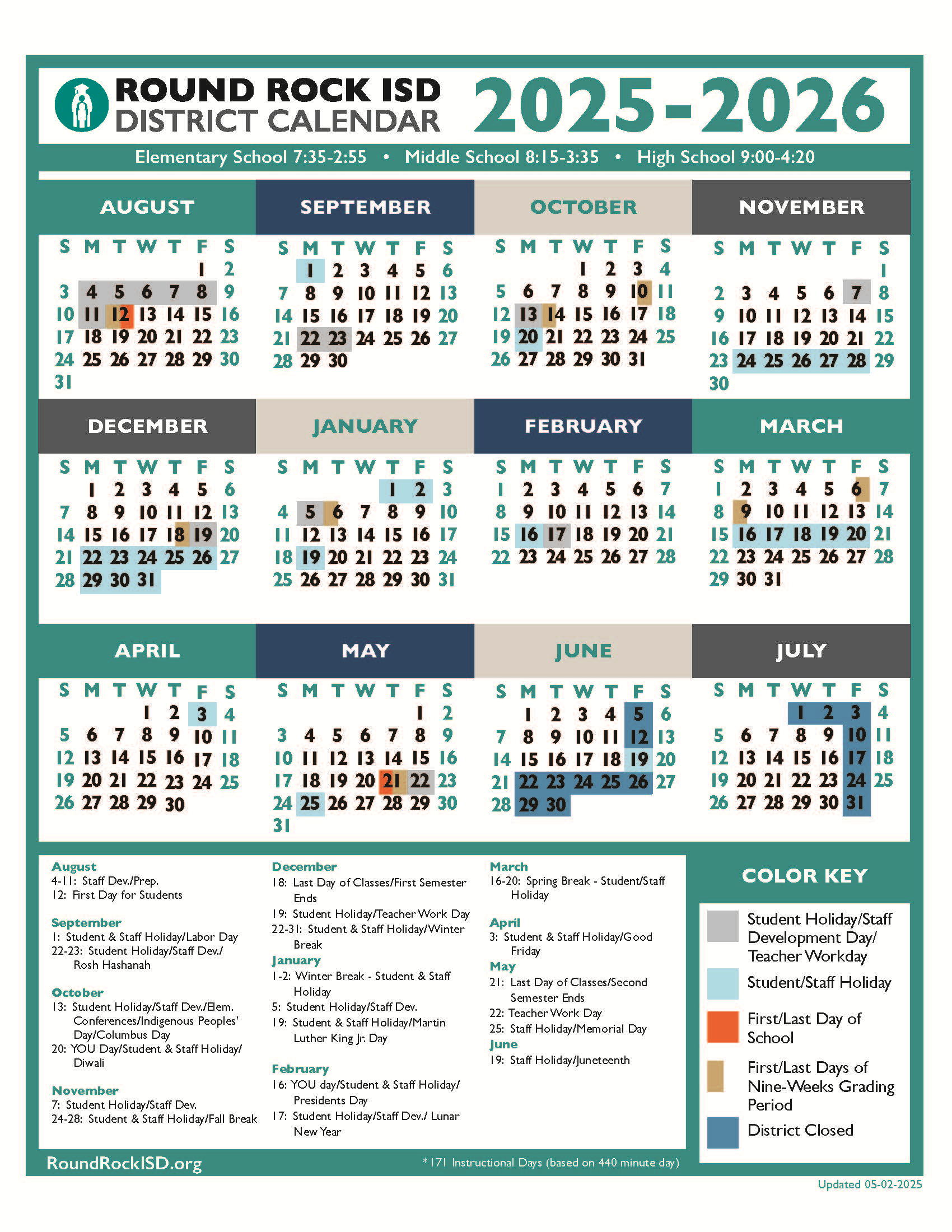 RRISD 2025-2026 Calendar - English