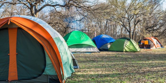 Colorful tents pitched at a campground in Central Texas