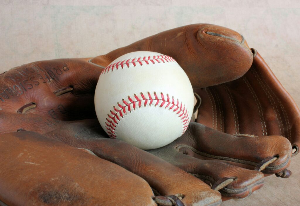 Baseball glove with a ball resting in the pocket to keep its shape
